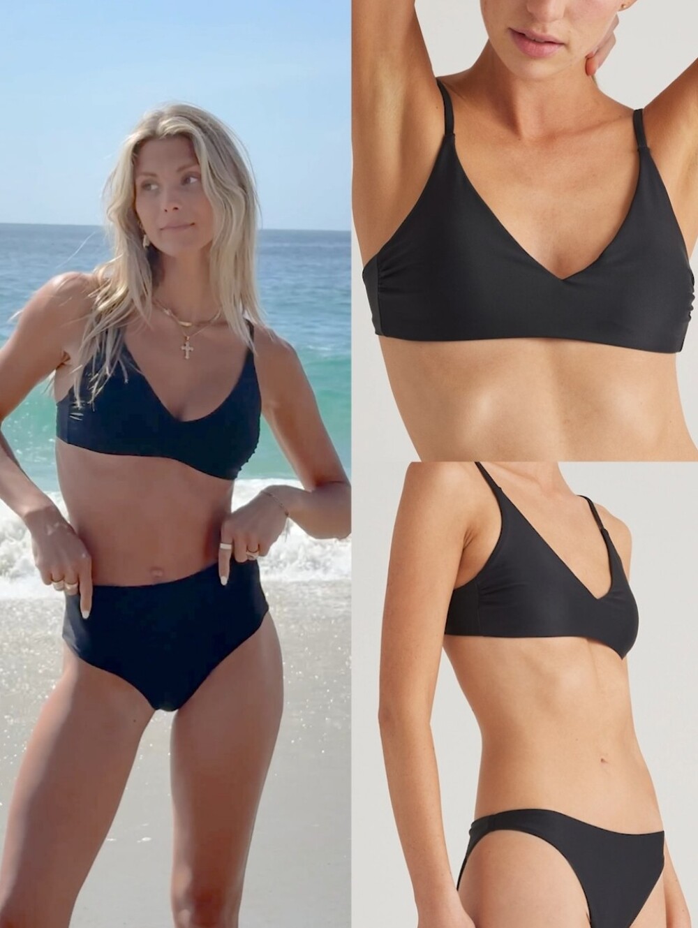 Quince Italian V-Neck Bikini Top Black XS NWT